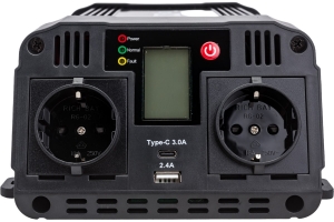 Автомобильный инвертор TopOn 1200 Вт, 2 розетки, Type-C, USB, LCD экран, пиковая мощность 2400 Вт, черный TOP-PI1202