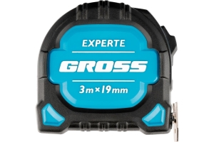 Рулетка GROSS Experte, 3 м x 19 мм, двухкомпонентный корпус, магнит, двухсторонняя разметка, нейлон
